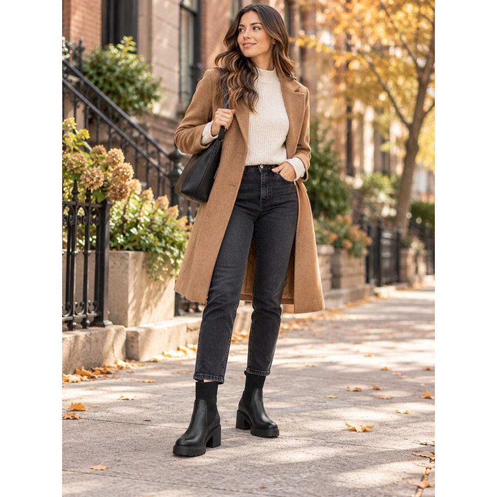 DV Dolce Vita Villa Black Chelsea Boots Ribbed Knit Shaft Chunky Lug Platform